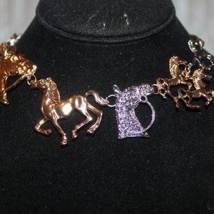Nwt: Silvertone & GoldTone English horse Necklace
